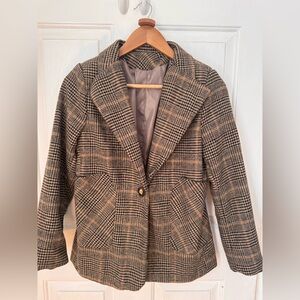 Women's Houndstooth Plaid Blazer - Tan & Black Classic Fit (Size S)